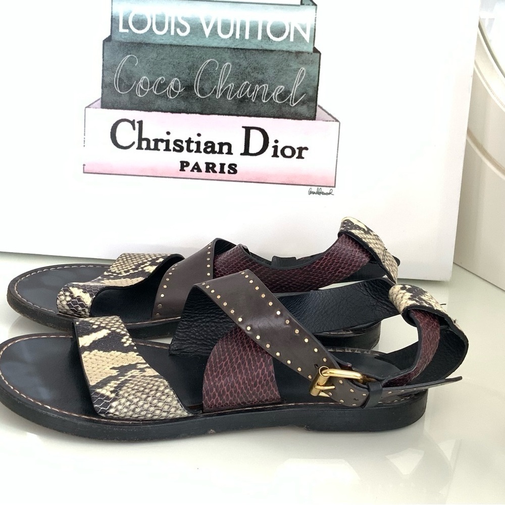 ISABEL MARANT JUZEE FLAT SNAKE-PRINT CRISSCROSS SANDALS - Picture 5 of 6